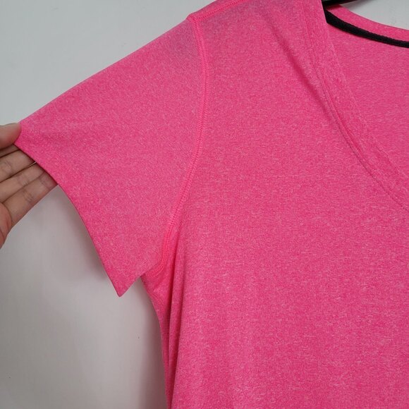 Champion Duodry Neon Hot Pink Round V Neck Short Sleeve Workout Tee Shirt Large - Picture 4 of 9